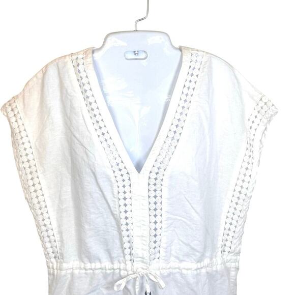 J. CREW White Embroidered Linen Beach Swimsuit Cover-Up Tunic Tassel Sz XXS - Picture 3 of 12